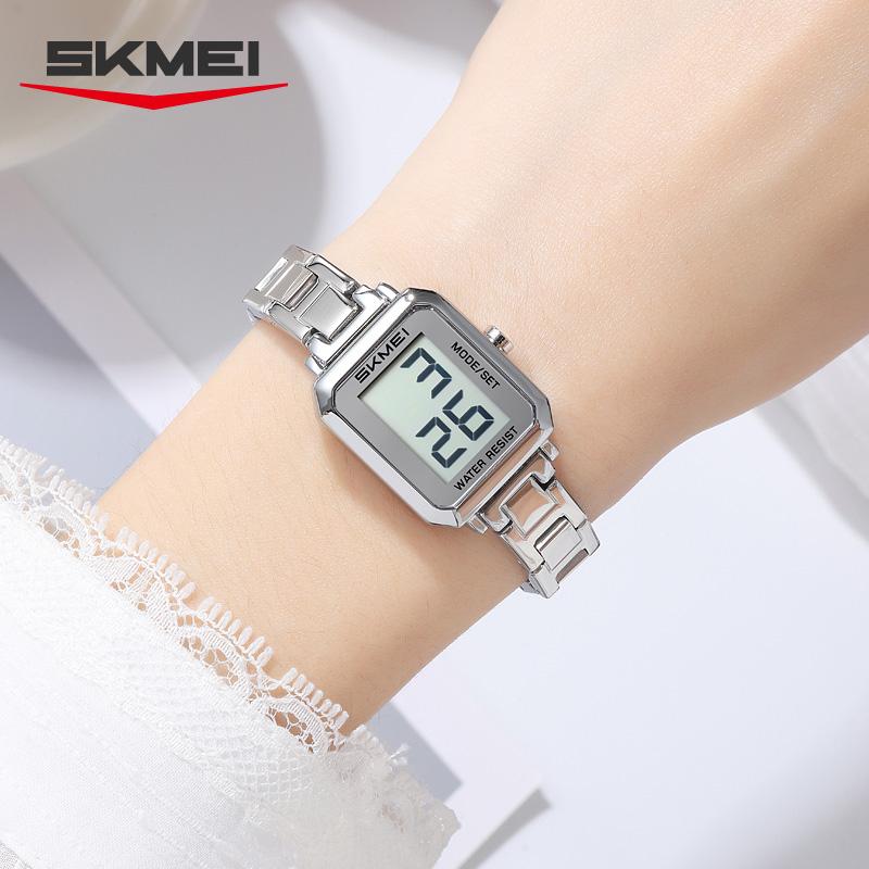 SKMEI 2581 Retro Square Elegant Lady's Digital Watch Small Dial Multifunction Chic Trendy Electronic Clock Gift
