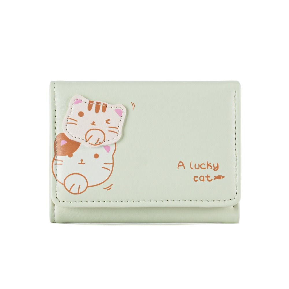 Solid Color Cute Tri-Fold Purses Korean Style Women Card Holder Elegant Cat Short Wallet  Women