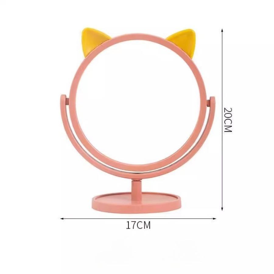 

Cat Ear Shaped Round Makeup Mirror Decoration Portable Tabletop Adjustable 360 Degrees Rotation Shatterproof Mirrors Household