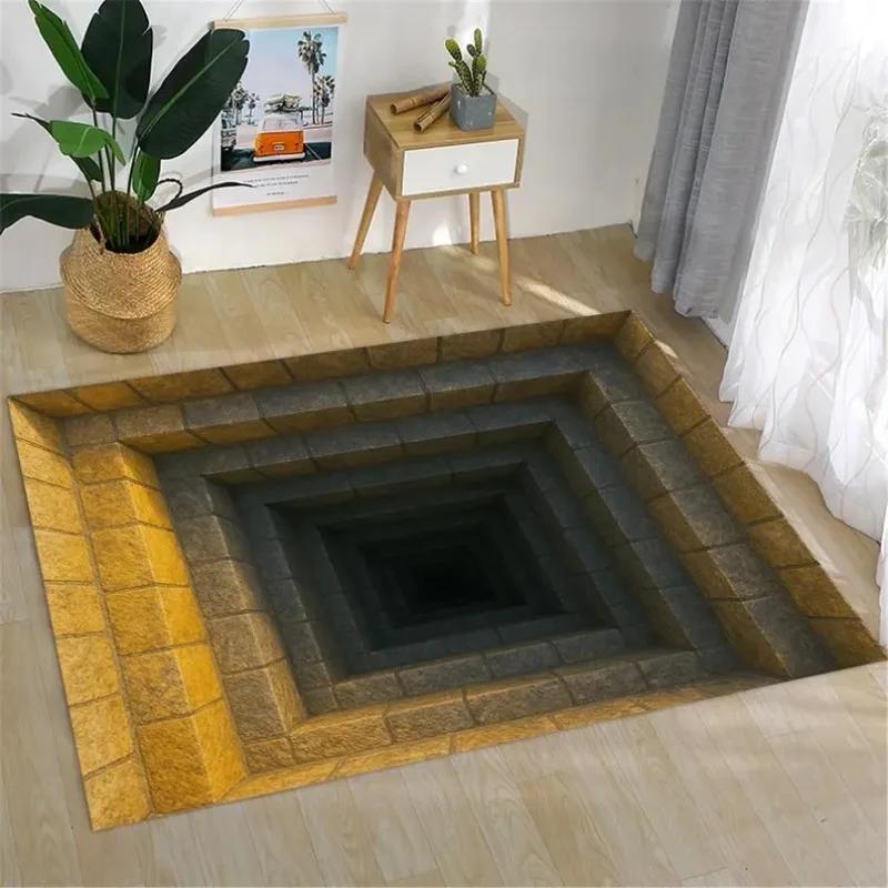 Hochwertiger 3D Optische Illusion Endloser Abgrund Teppich Maschinenwaschbar Rutschfest Fußmatte für Badezimmer Schlafzimmer Camping Yoga