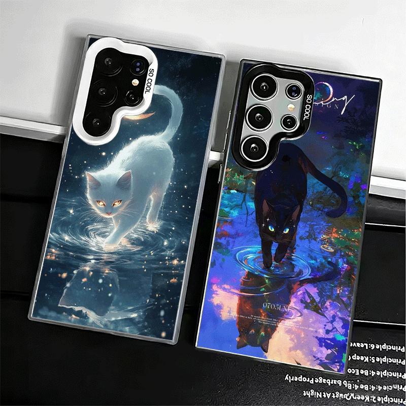 Night Moon Cat Dreamy Art Shockproof Phone Case for Samsung Galaxy S26 Edge S25 Ultra S24 FE S23 Plus S21 Cover Anti Fall Fundas