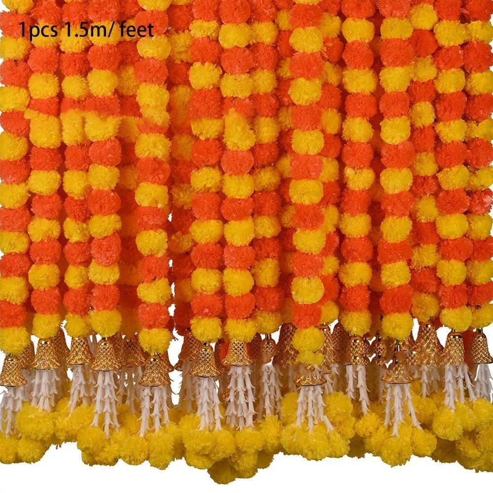 Pooja Diwali Fiesta Marigold Garland 1.5m Artificial Flower Garland  for Halloween Day of The Dead