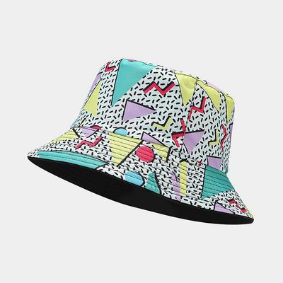 Nový geometrický vzor Retro umyvadlový klobouk, Hawaii Přímořská dovolená Oboustranný rybářský klobouk, pánský a dámský plážový klobouk