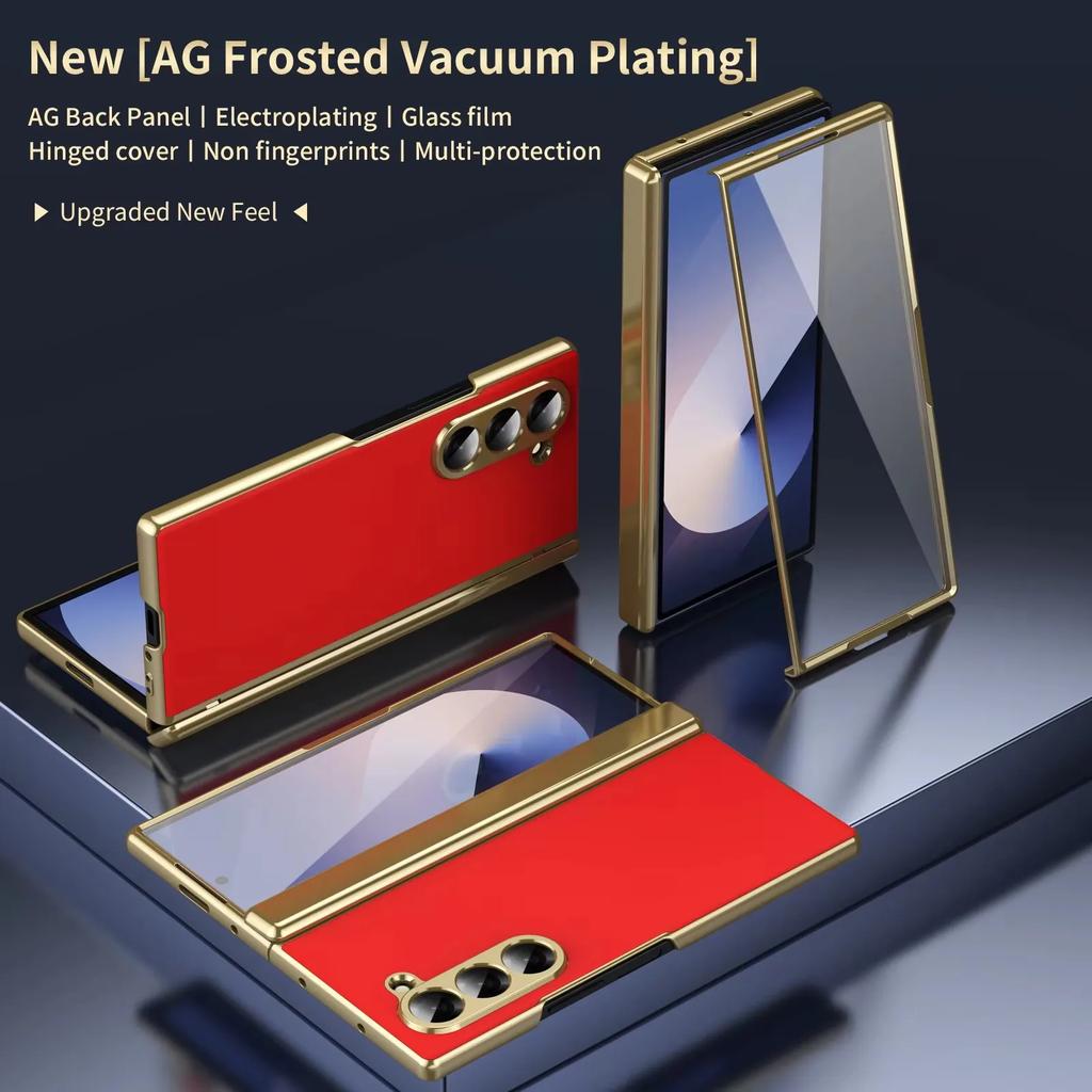 Higth Quality Busine Sle Plating Hinge Phone Case for Samsung Galaxy Z Fold 7 6 5 4 3 with Screen Glass Shockproof Protect Cover