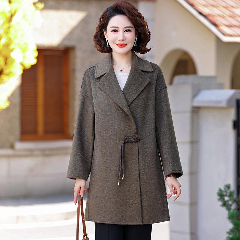 2026 Autumn Elegant Wool Lapel Coat for Moms – Double-Faced Windbreaker Jacket for Middle-Aged and Elderly Women