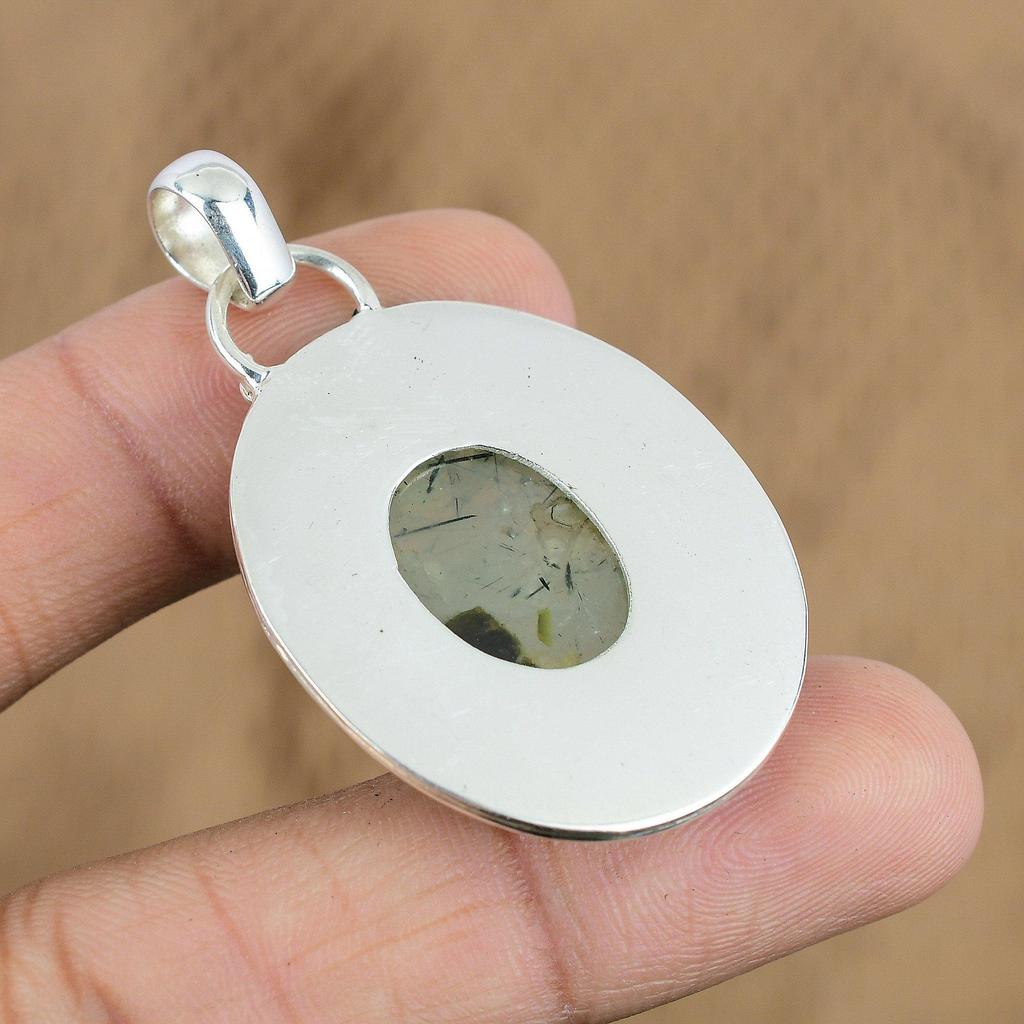 Gift For Women Pendant 925 Sterling Silver Natural Moss Prehnite Gemstone