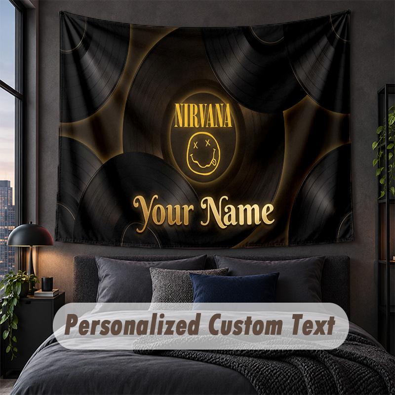 Custom Name Text Tapestry,Nirvana Decorative Wall Hanging, Background Tapestry For Home Bedroom
