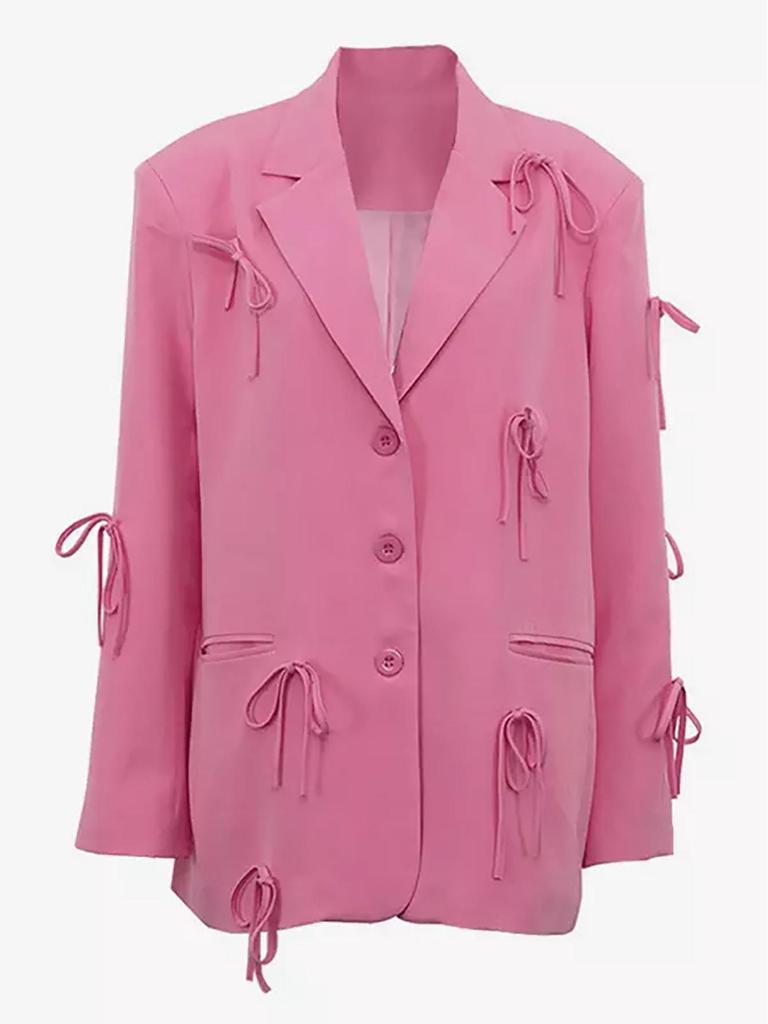 Cappotto da abito ampio rosa romantico con fiocco per donna europea e americana
