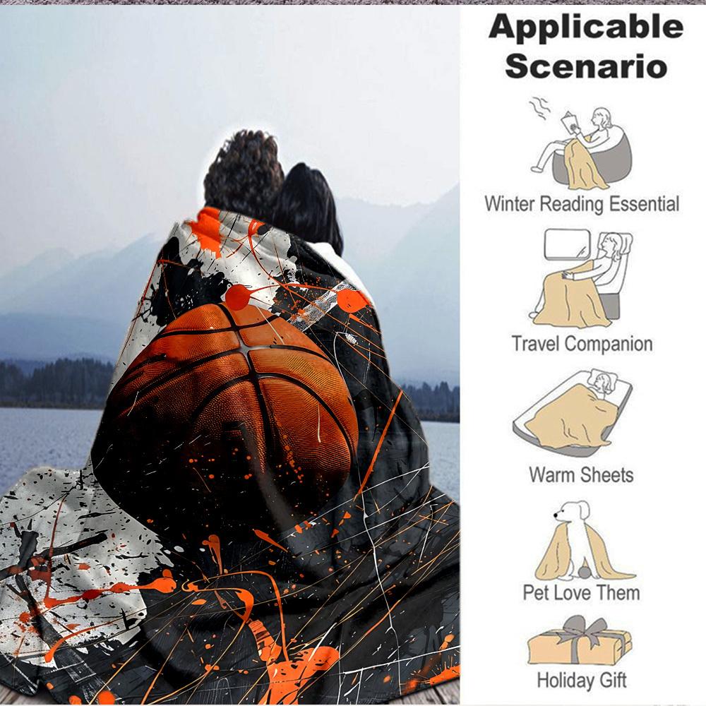 1pc Basketball Art Blanket, Lightweight Flannel Throw Blanket for Sofa, Bed, Travel, Camping, Living Room, Office, Couch048