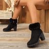 Plus Size Women's Fleece-Lined Warm Ankle Boots 2026 Winter New Style Cotton Shoes High Heel Round Toe Platform Snow Boots
