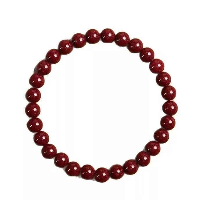 Hetian Jade & Imitation Cinnabar Bead Bracelet with Purple Gold Sand
