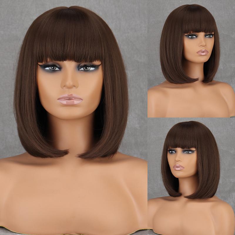 LISI HAIR Dámská móda Délka po ramena Hnědá Rovná Bobová paruka s ofinou Syntetické vlákno Přírodní barva Bobová paruka na denní nošení