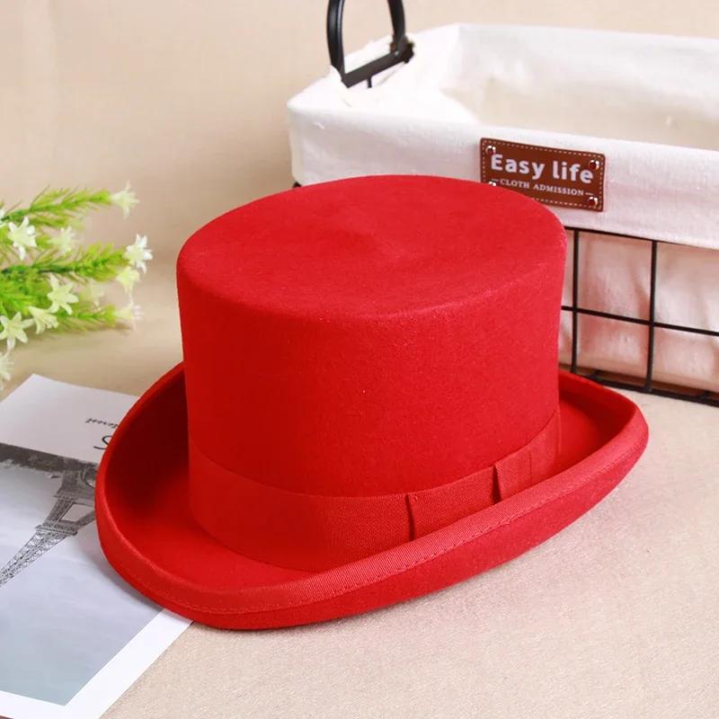 

Wool Flat Man Top Hat Fashion Fedora Hats Versatile Panama Magician Cap Gentleman Cylinder Strap Steampunk Unisex Elegant S (55cm)