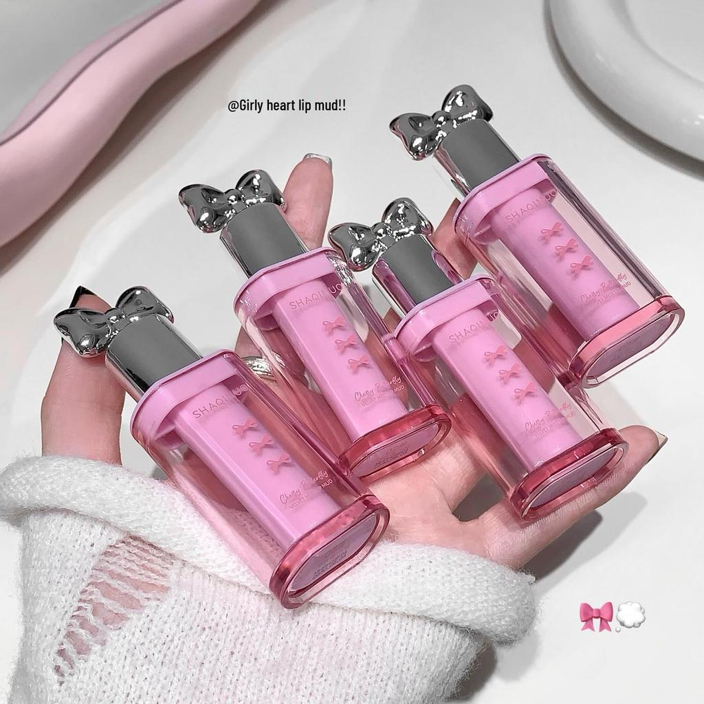 Cherry Blossom Velvet Mist Lip Mud: Matte Whitening Glaze, Long-Lasting Lipstick for Autumn/Winter.