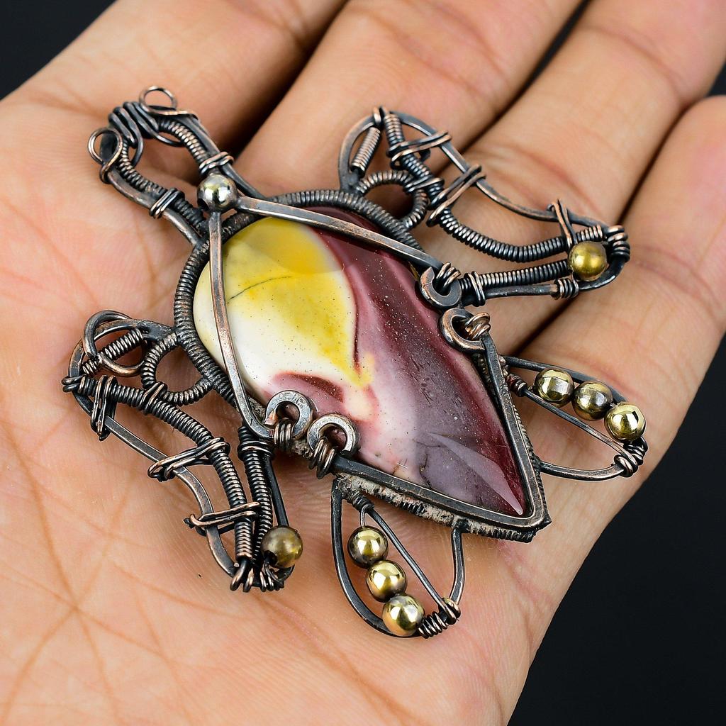 Turtle Shaped Mookaite Gemstone Copper Wire Wrap Handmade Pendant Jewelry For Wedding Gift