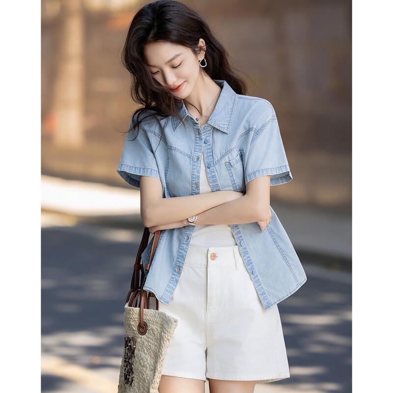 Demana Women s Vintage Distressed Denim Shirt L