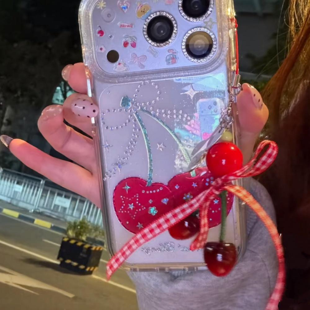 

Red cherry ins wind is suitable for iPhone17promax mobile phone case Apple 16/15Pro hard case all-inclusive. iPhone 17promax