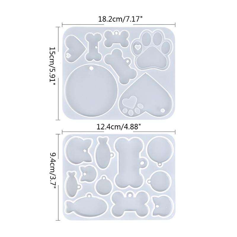 Dog Bone Shaped Tag Molds for Resin,Cat-Tag Keychain Silicone Resin Molds with Key-Rings for DIY Crafts Jewelry Making