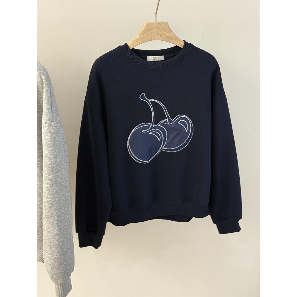 Dimanaf New 2025 Women Embroidery Fruit Hoodies & Sweatshirts Print Full Sleeve Autumn Basic Tops T-Shirt New Pullover