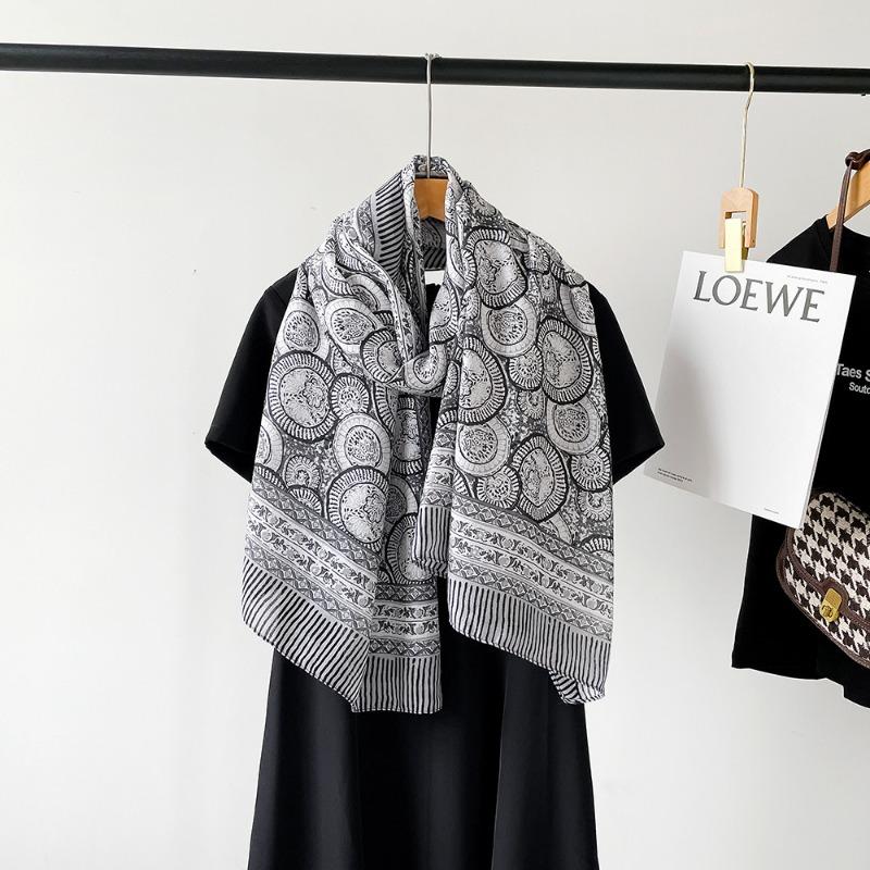 New Cotton and Linen Scarf Women's Autumn High-end Feeling Belt Buckle Printed Silk Scarf Angola Red Shawl