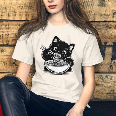 Ramen Cat T-Shirt, Kawaii Black Cat Noodle Tee, Foodie Lover Shirt