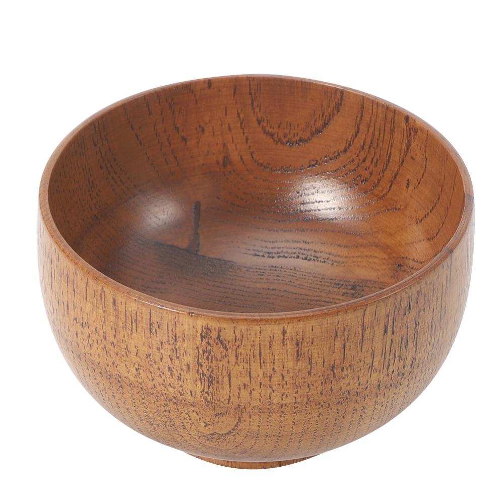 Daily Tableware Log Material Wooden Bowl Round Shape Jujube Wood Soup Container Heat Insulated Polished Noodle Bowl Soup Serving