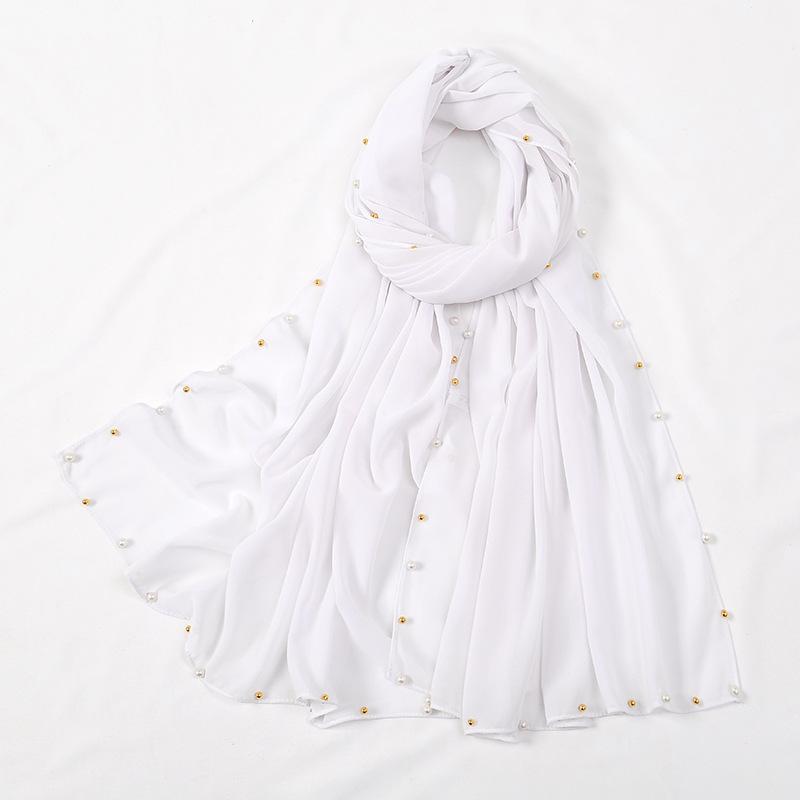 

Популярный горячо продаваемый длинный шифоновый шарф плюс маленький жемчуг женский золотой и серебряный жемчужный платок для головы 180CM