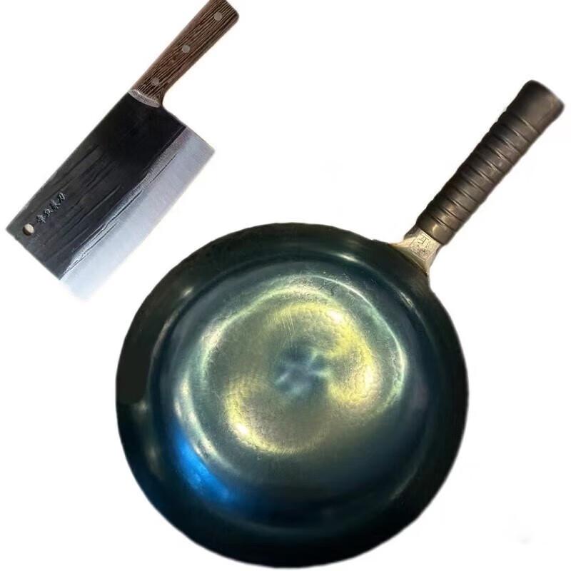 Jinweide Hand-Forged Zhangqiu Iron Wok with Cleaver