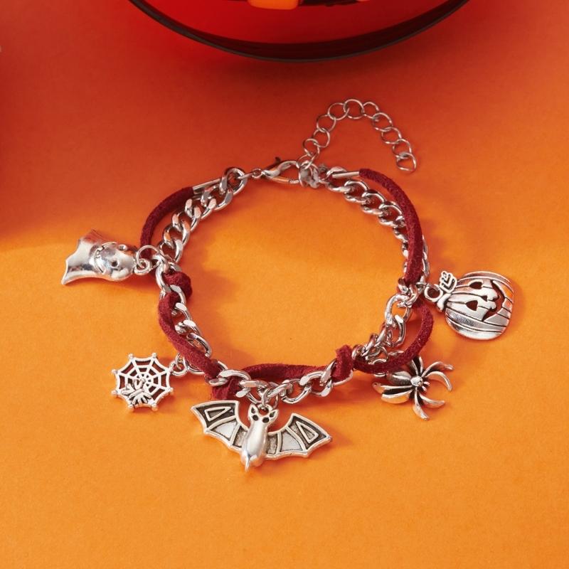 Halloween Jewelry Adjustable Necklace Pendant Bracelet with Specter Pumpkin Bat Spiders Charm Pendant for Women Party Gift