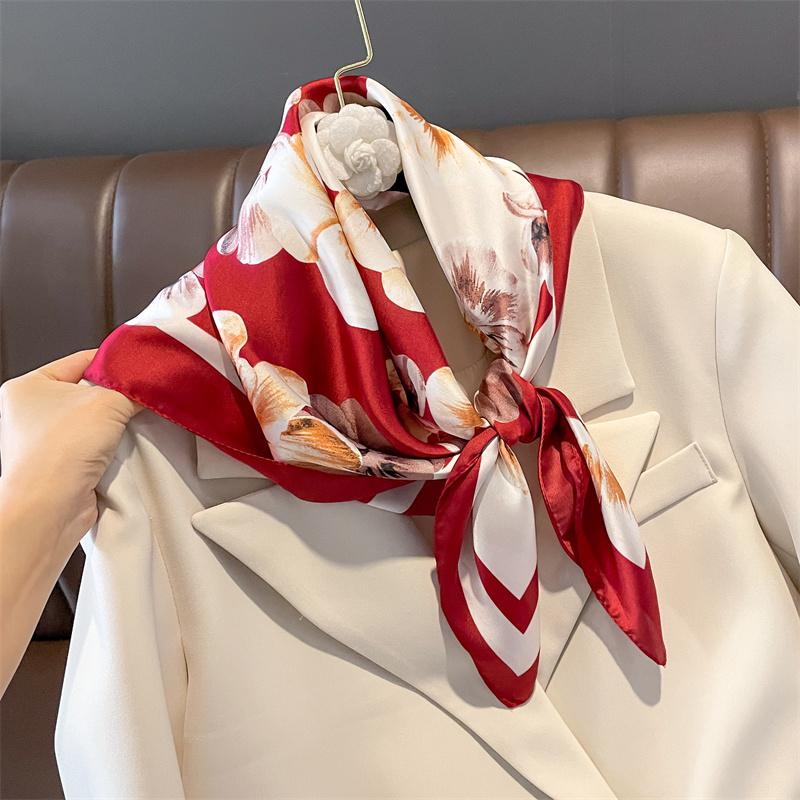 Fashion Women's Luxury Silk Scarf Floral Print Spring Summer Small Necktie Hairband Bag