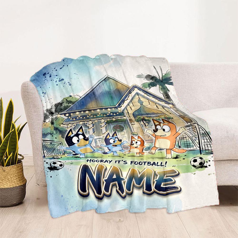 Bluey Friends Adventure Customize Your Name Blanket Cozy Customizable Blanket Comfortable for Sofa Living Room Livingroom Bedding for All Occasions