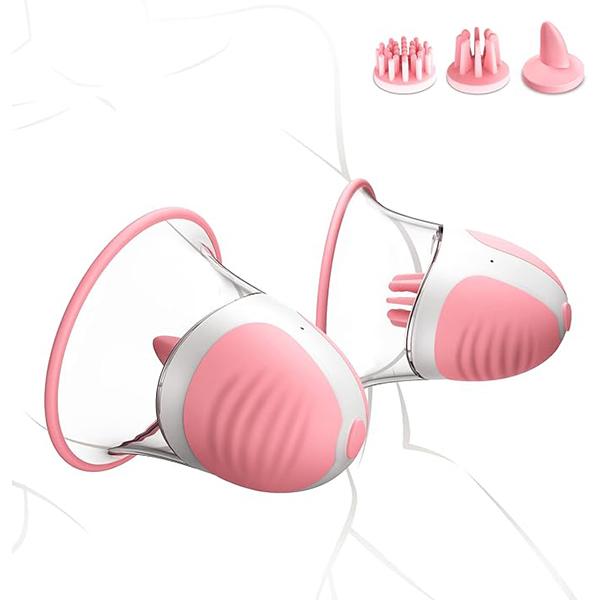 Nipple Sucker Strong Suction Stimulation Massager and 10 Vibrator Rotating Modes, Rechargeable Adult Toys for Fun Three Pairs of Massage Heads