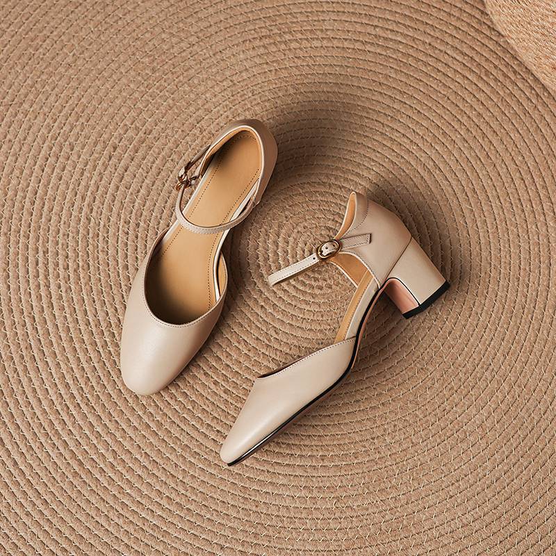 Krazing Pot Pelle Vera Punta Tonda Tacco Sottile Scarpe Estive Monocolore Taglia Grande 42 Cinturini con Fibbia Donna Scarpe Basse