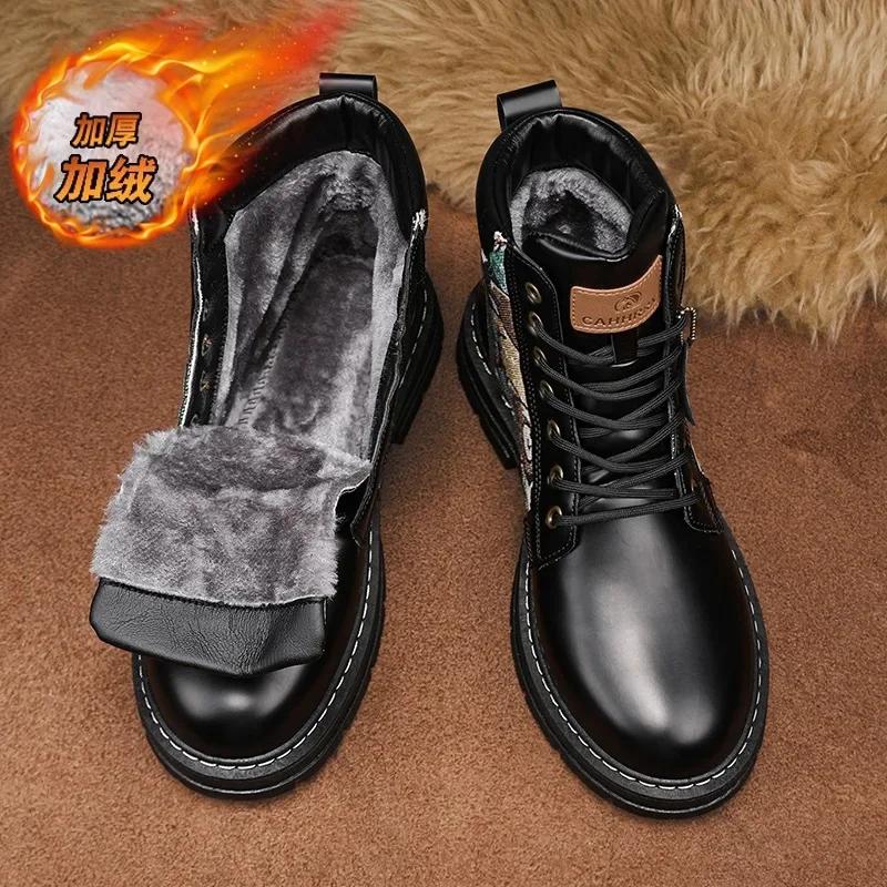 2025 Autumn Winter New Plush Warm Thick Bottom Outdoor Hiking Snow Boots Retro Style High-top Men Casual Sneakers Botas Hombre