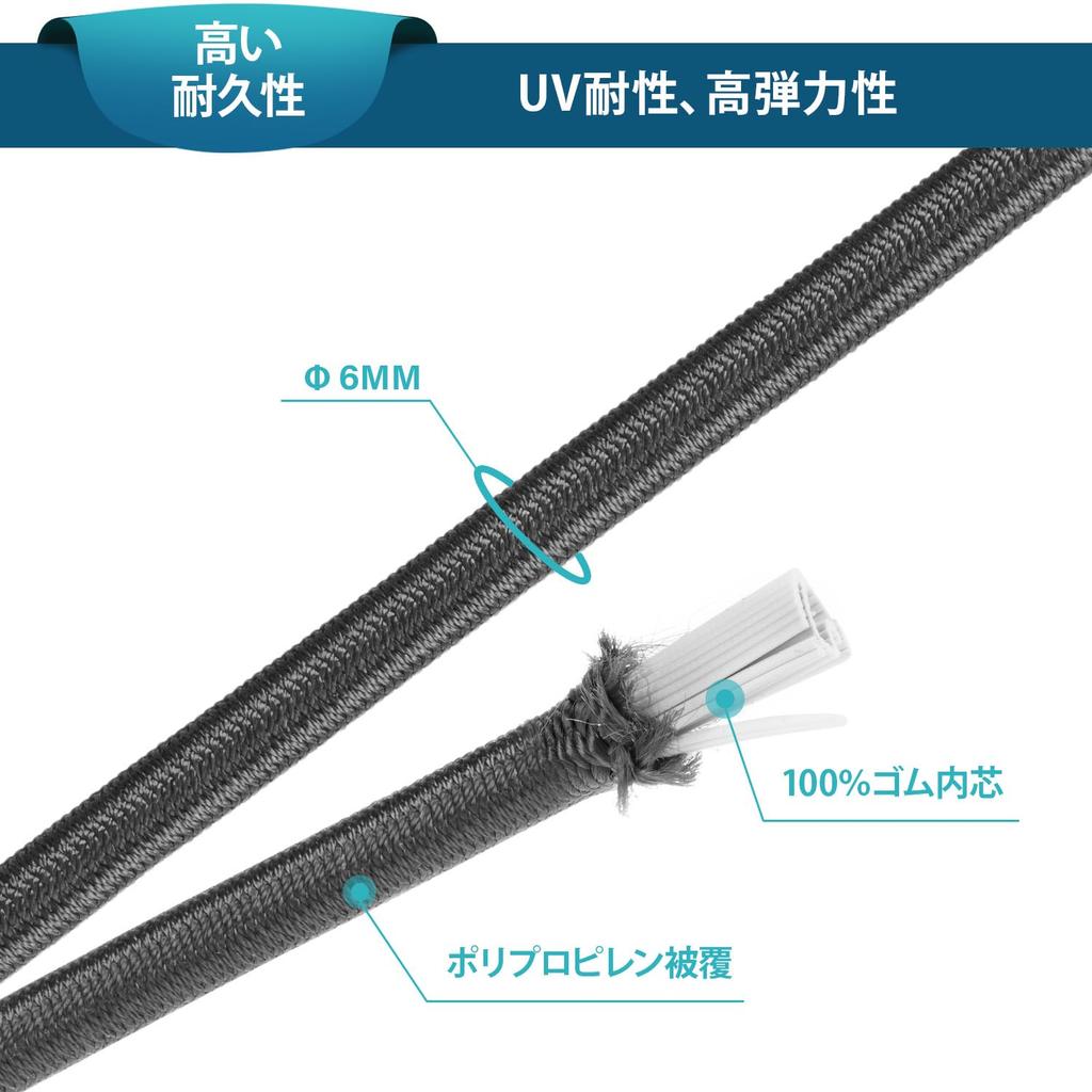 Abma Cord Sznurek elastyczny z elastycznym pakietem sznurka bungee ze sznurkiem amortyzującym do i wstrząsów oraz zabezpieczone haczyki na sprzęt kempingowy, 15/18/20/23cm, 10, Haczyki, Namioty,