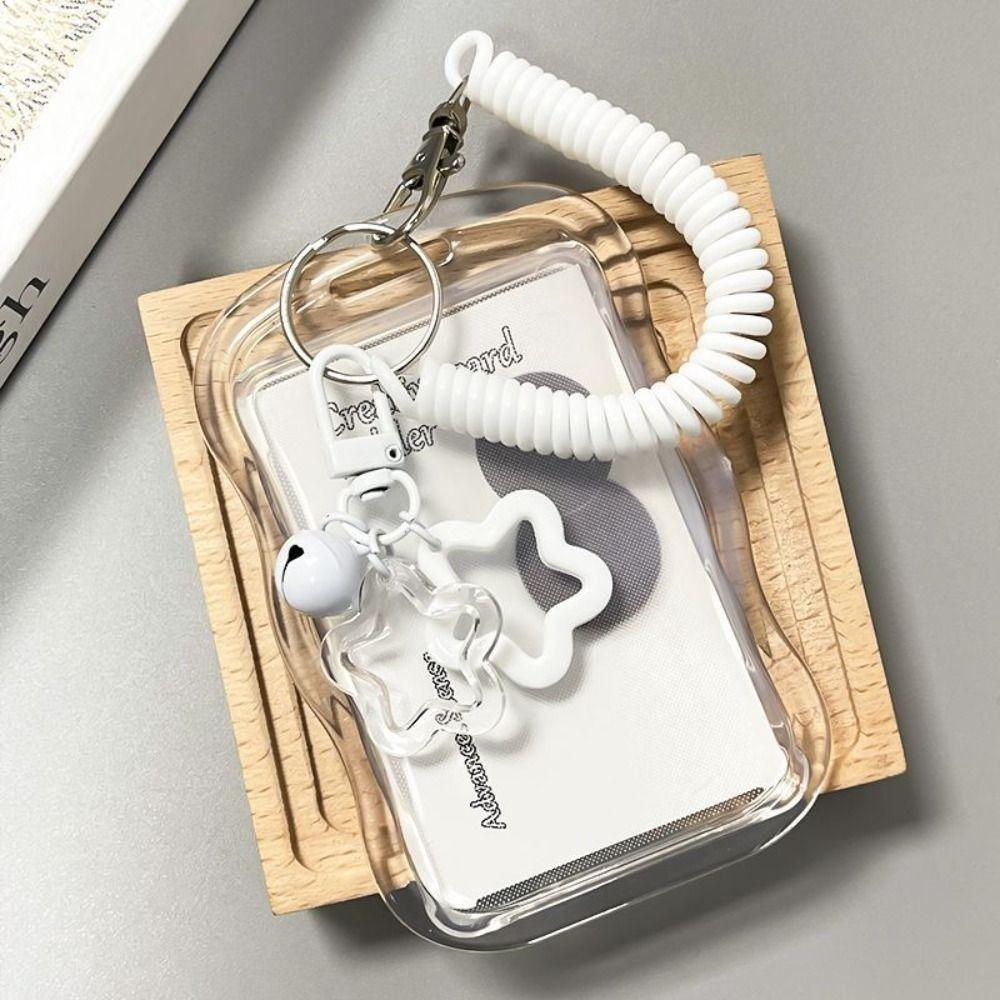 Soft Silicone Kpop Photocard Holder With Star Keychain Spring Rope ID Cards Protective Case Sliding Cover