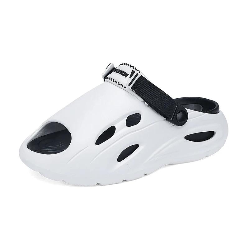 

Модные мужские уличные сандалии большого размера, летний новый стиль, модные дырчатые пляжные туфли, толстая подошва, шлепанцы-трансформеры, материал ЭВА 38-39 чёрный