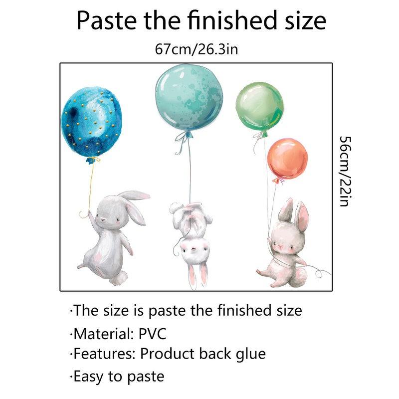 New Colorful Balloon Rabbits Bedroom Wall Stickers for Kids Room Decoration Grey Bunny Wall Stickers for Children Nursery Wall Decal