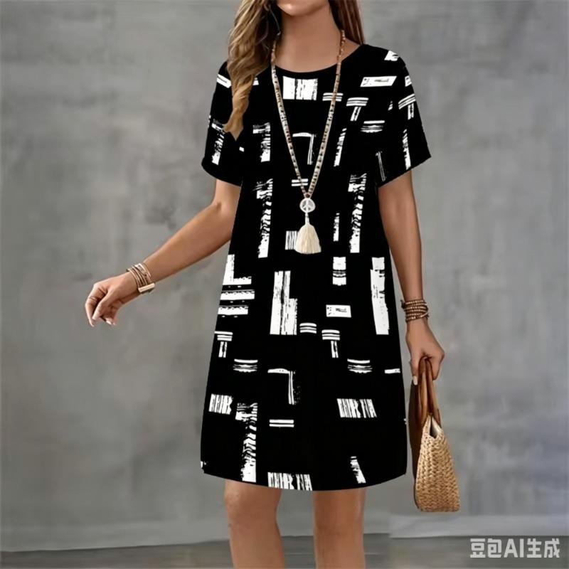 Geometric Stripe 3d Print Dress For Women Summer Sundress Loose Casual Short Sleeve O-Neck A-Line Dress Women Beach Mini Dresses