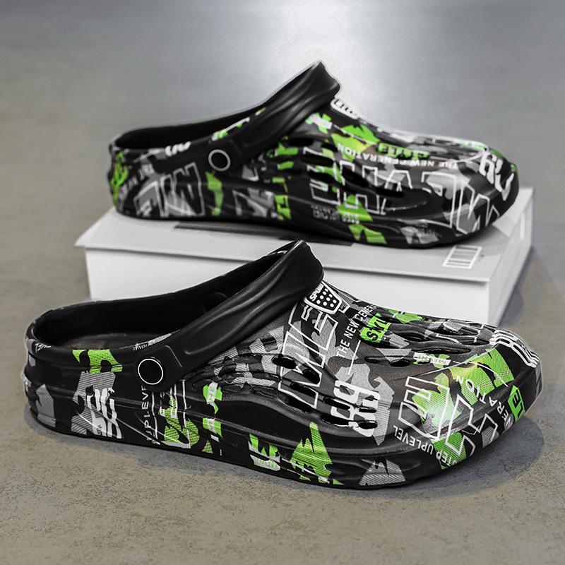 

Мужские туфли с отверстиями большого размера, пляжная обувь с сумкой на голову, уличные туфли, две сандалии, внешние тапочки, модные дышащие сандалии 48-49