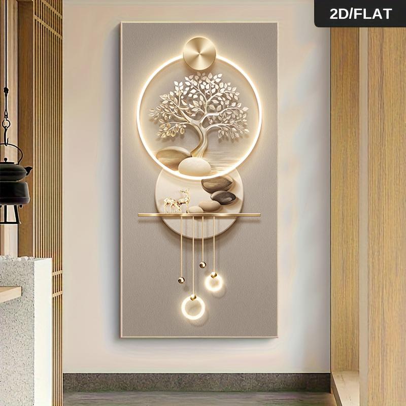 

1 piece of modern minimalist, light luxury style frameless canvas decoration hanging painting with LED light, wealth tree, elk p (as the picture,50x100cm No Frame)