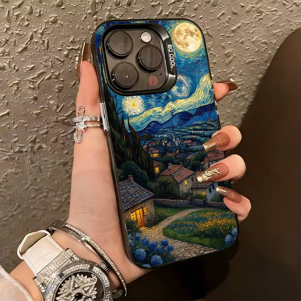 

Van Gogh The S-Starry N-Night Phone Case For iPhone 17,16,15,14,13,12,11 Plus,Pro Max,XS,Colorful Silver Phone case Funda Cover iPhone12PROMAX