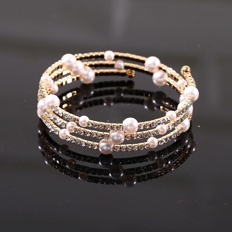 Elegante Bracciale Multi-Strato di Perle da Donna Avvolto a Spirale Bracciale Versatile