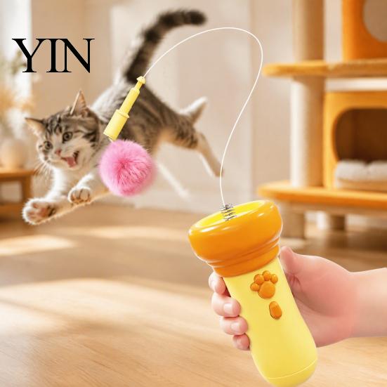 Easy One Button Cat Toy Controller Electric Ball Launcher, Interactive One-Click Recycling, Automatic Retractable Telescopic Teaser Plush Balls