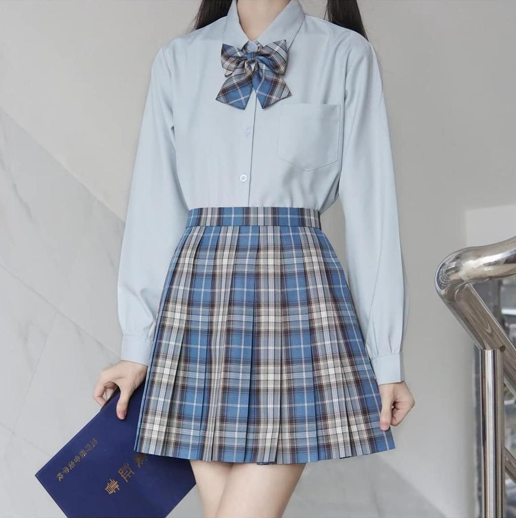 Školní dlouhá čtvercová košile s kapsou [Sharphon] Dívčí košile, Rukáv, Límec, Jednobarevná, Bavlna, Horní díl,