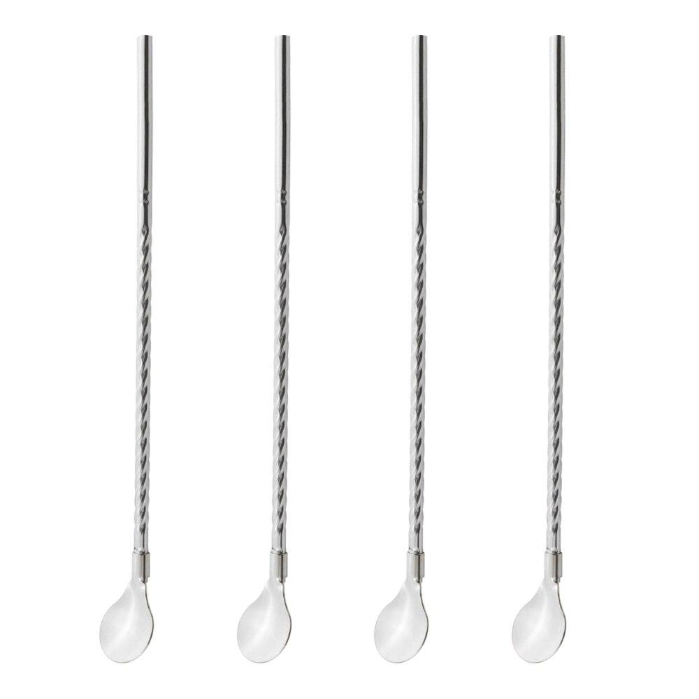 4Pcs Multicolor Long Straw Spoon 18/10 Stainless Steel straight Reusable Straw Bar Party Cocktail Coffee Stirring Drinking Spoon