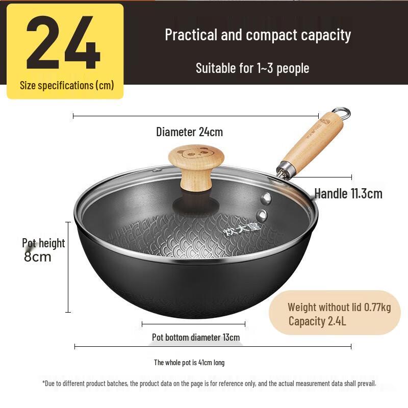 Cui Da Huang 24cm Miaomiao Non-stick Cast Iron Wok
