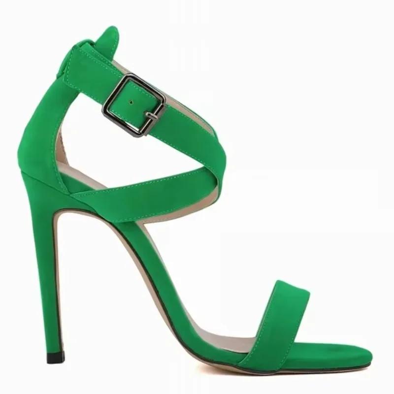 Women Sandals Stilettos  Summer Sexy Pumps 11cm Peep Toe Ankle Strap Velvet Thin High Heels Ladies Party Dress Wedding Shoes