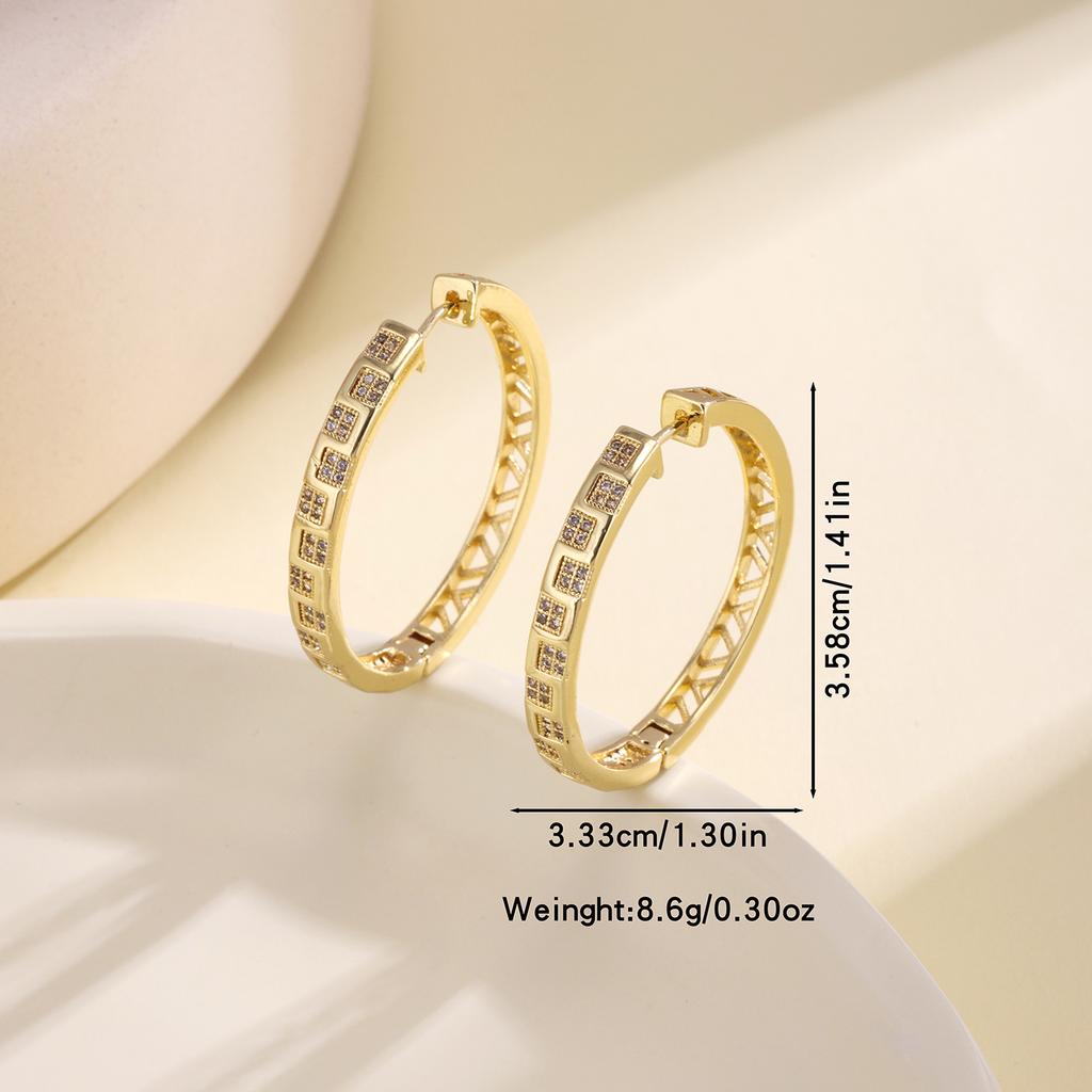 Nidin Minimalist Geometric Hoop Earrings For Women Cubic Zirconia Inlaid Hollow Pattern Fashion Ear Jewelry Party Daily Wear