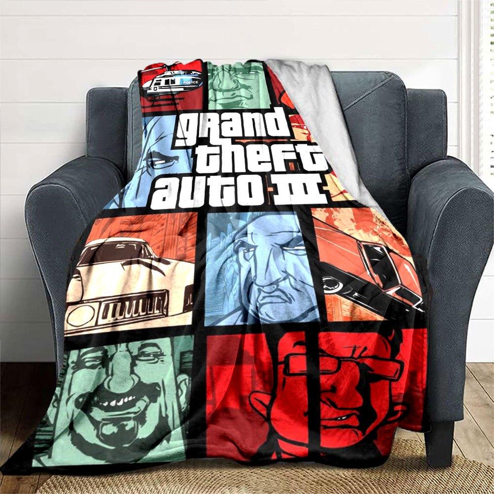 1 Stück Grand Theft Auto Weiche Flanelldecke mit Designer-Print Eine kuschelige Decke für alle Jahreszeiten, perfekt für das Sofa, Bett, Büro